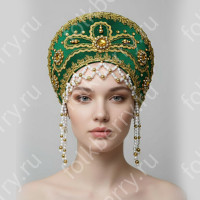 Кокошник Отрада, зеленый с серебром